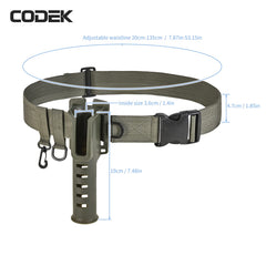 Close-up of CODEK belt with two D-rings and a swivel hook