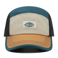 Beige outdoor cap side view showing 5-panel design