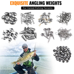 Illustration of 12 fishing rigs included in the kit