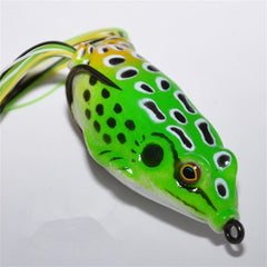 Assorted fishing lures including frog lures and topwater lures