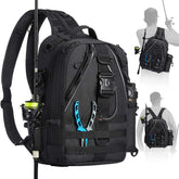 Piscifun fishing tackle backpack front view shows organized compartments for quick access on trips.