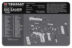 TekMat Sig Sauer P229 gun cleaning mat laid out on a workbench