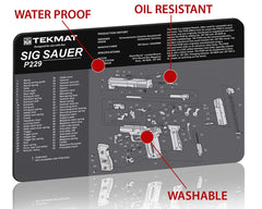 Diagram illustration on TekMat for Sig Sauer P229 cleaning and disassembly