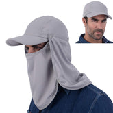 USHAKE Sun Cap with Neck Flap - light grey front view