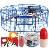 A1FISHER heavy duty crab pot trap, Pacific 3-tunnel, 2 doors, blue vinyl coating, 30 x 30 x 10 inches