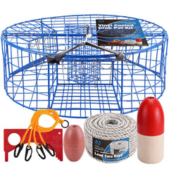 A1FISHER heavy duty crab pot trap, Pacific 3-tunnel, 2 doors, blue vinyl coating, 30 x 30 x 10 inches
