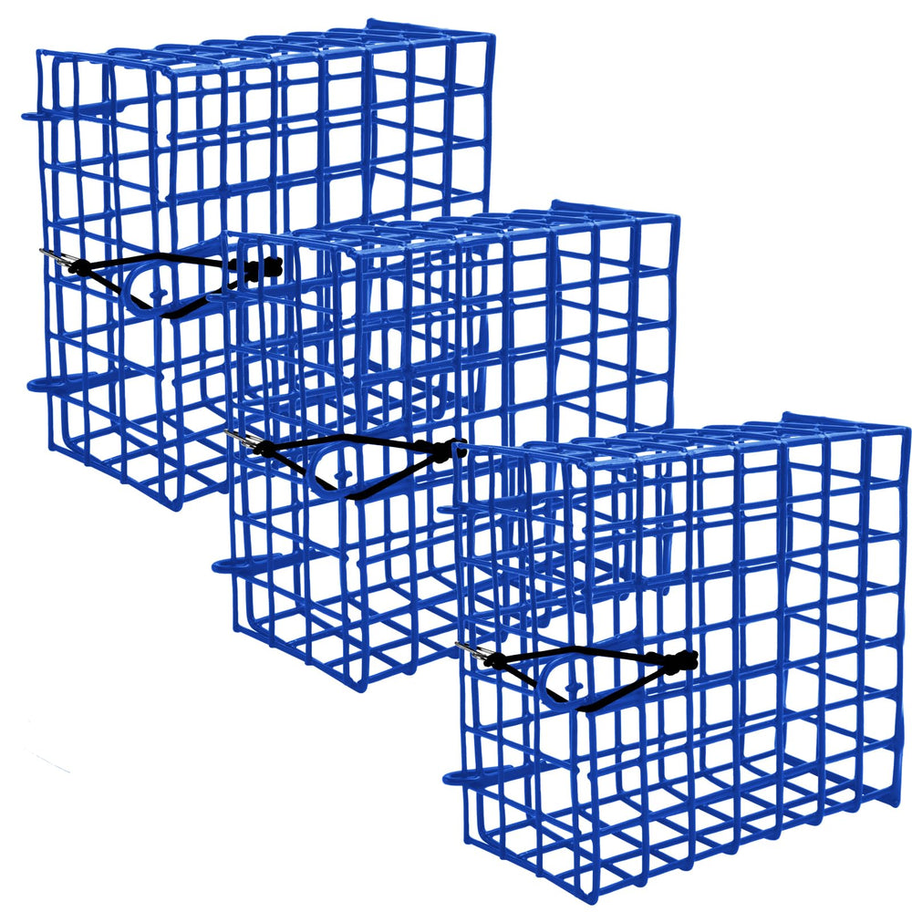 A1FISHER blue vinyl-coated wire crab bait cages set of 3, dimensions 6x6x3 inches