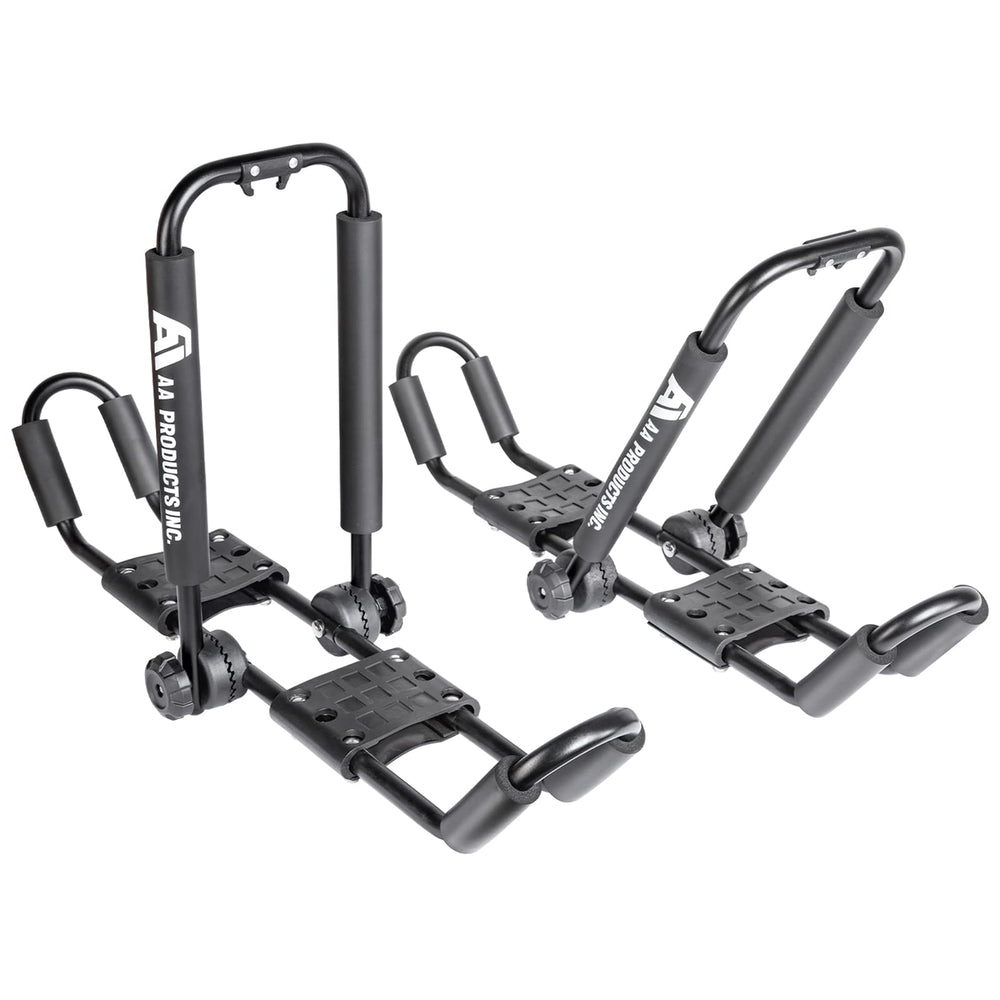 AA-Racks J-Style folding carrier with 180° rotation for versatile kayak mounting