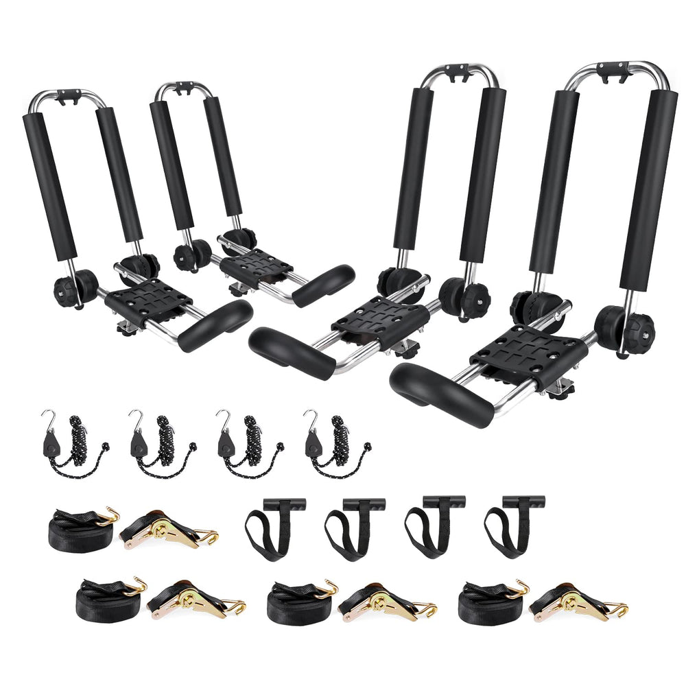 AA-Racks kayak roof rack folding for two kayaks on SUV for compact storage.