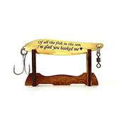 Aartedesign Custom Lure with gold hook and stand for easy display and Pike fishing