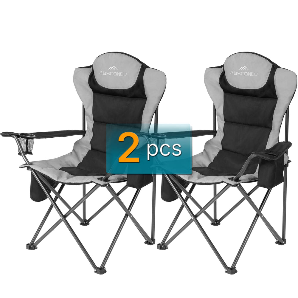 Abscondo camping chair with cup holder for easy drinks around a campfire.