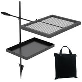ABSCONDO height-adjustable campfire grill grate with swivel for flexible outdoor cooking.