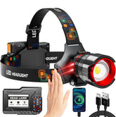 ABUSVEX Rechargeable Headlamp 99000lm front view illuminates outdoor trail