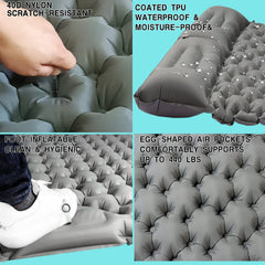 ABTOHE double sleeping pad 50D nylon with TPU coating for rugged durability.