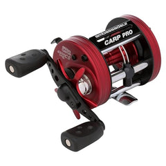 Abu Garcia Ambassadeur Carp Pro reel front angle highlights six-pin braking for precision casts.