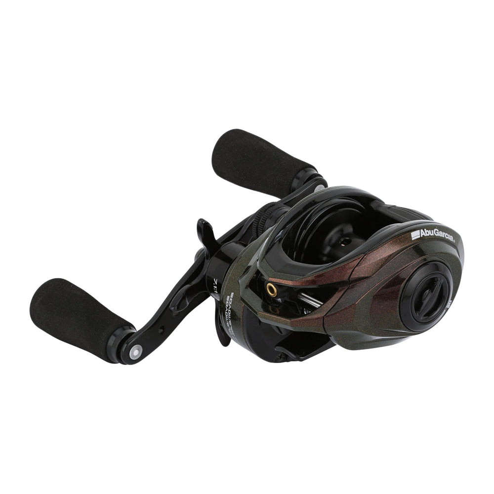 Abu Garcia Ike Signature low profile reel on graphite frame for lightweight handling.