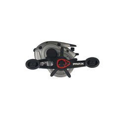 Abu Garcia Max X LP reel side view emphasizes the 90 mm handle for comfort.