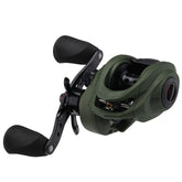 Abu Garcia Zata baitcast reel front view highlights compact low-profile design for easy casting.