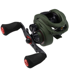 Abu Garcia Zata baitcast reel side view emphasizing ergonomic profile for all-day comfort.