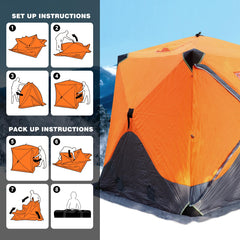 ABXMAS hub-style shelter shows stable structure ideal for group ice fishing.