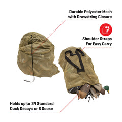 AC ALLEN olive color mesh decoy bag blends into marsh settings for stealth.