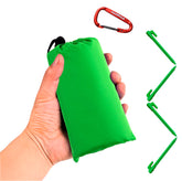 Acazmpar waterproof camping tarp in green, close-up fabric detail and coating benefits.
