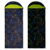 AceCamp glow-in-the-dark sleeping bag youth blue front view highlights roomy design.