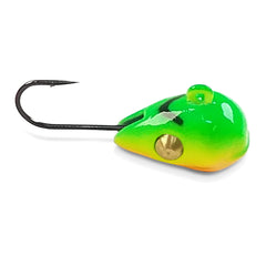 Acme 3TS-FT Tungsten Sling Blade Ice Jig Fire Tiger, front view showing free-swinging hook action.