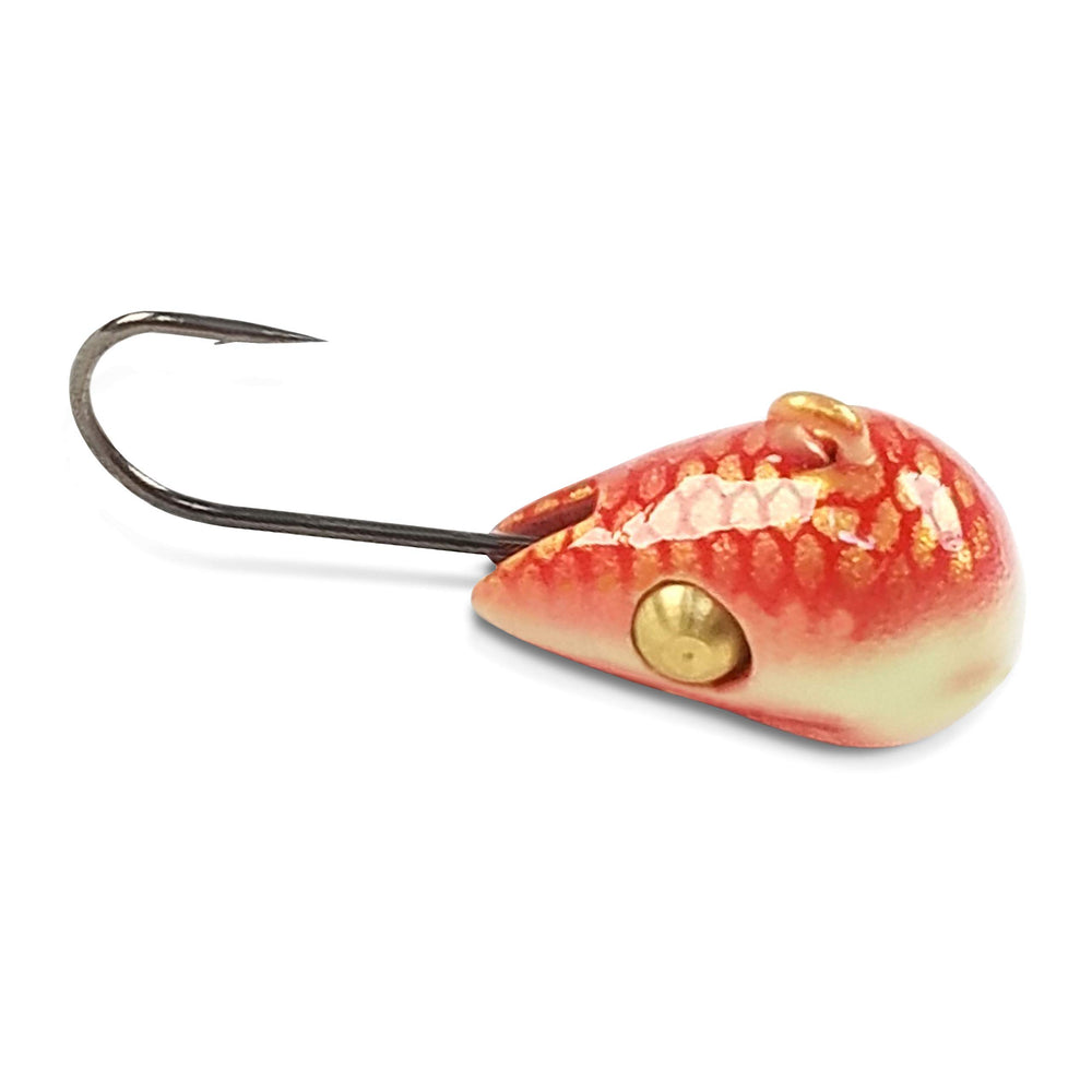 Acme 5TS-BN Tungsten Sling Blade Ice Jig in Bloody Nose delivers lifelike action under ice for aggressive bites.