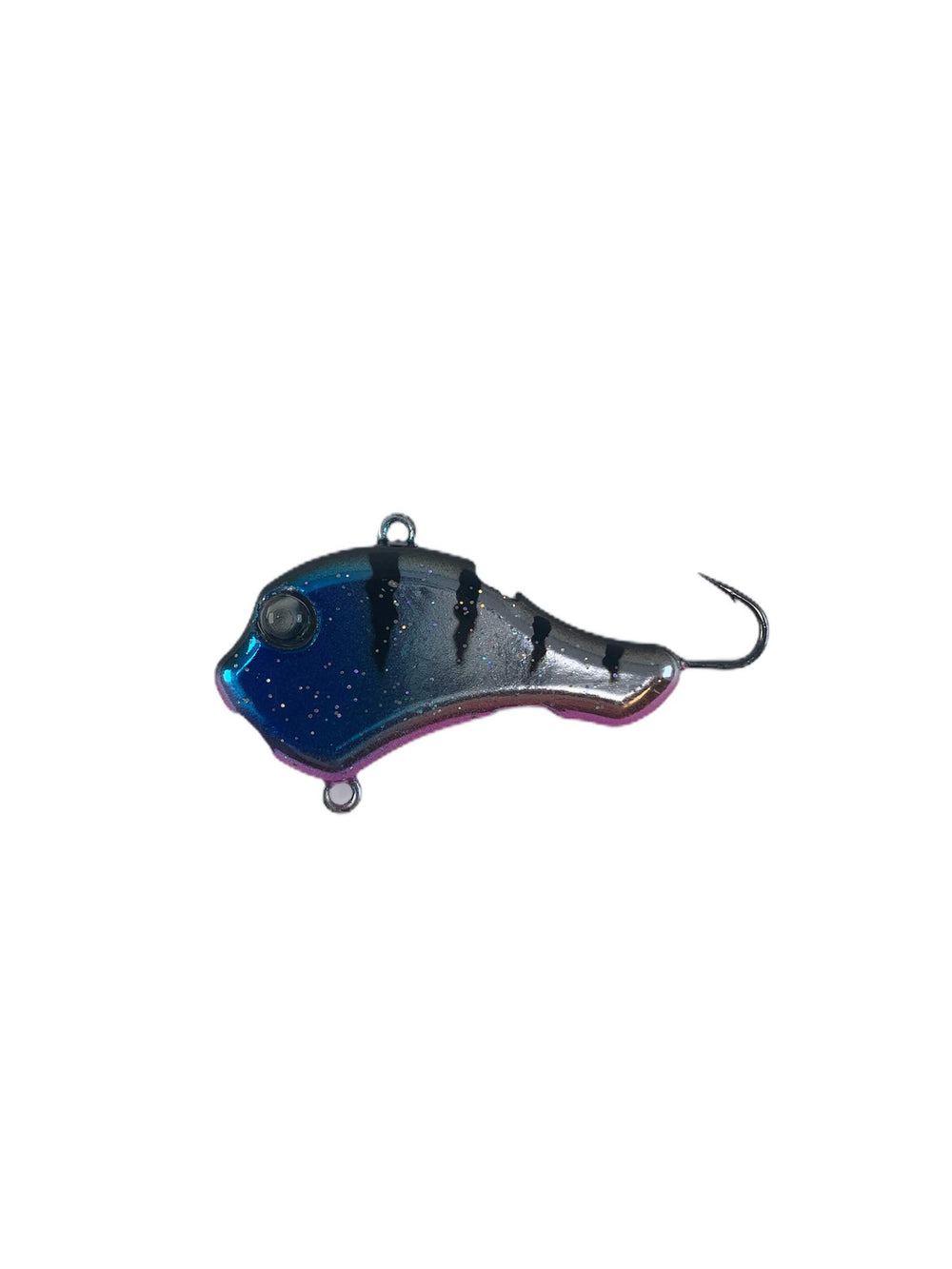 Acme Google Eye Hyper-R.I.P. jig in Smurf color glowing to attract strikes.