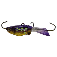 Acme HG4/UN Hyper-Glide minnow lure shows gliding action for vertical jigging in ice or open water.