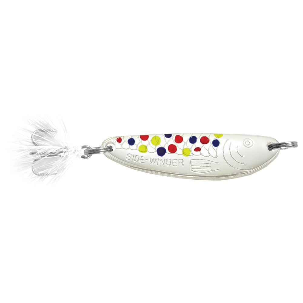 ACME Ice Winder Flutter Spoon Glow Red montre l'action flutter et leurre visible sous la glace (1/8 oz).