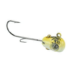 acme Jack Knife Jig with chartreuse glow splash aids natural minnow motion to attract fish.