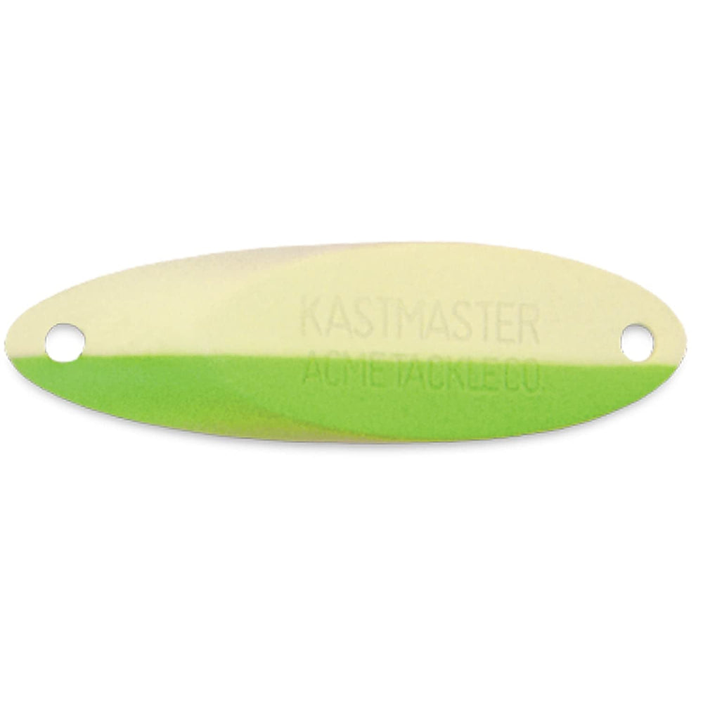 Acme Kastmaster Glow Green 3-4 oz lure for long casts and versatile freshwater and saltwater fishing.