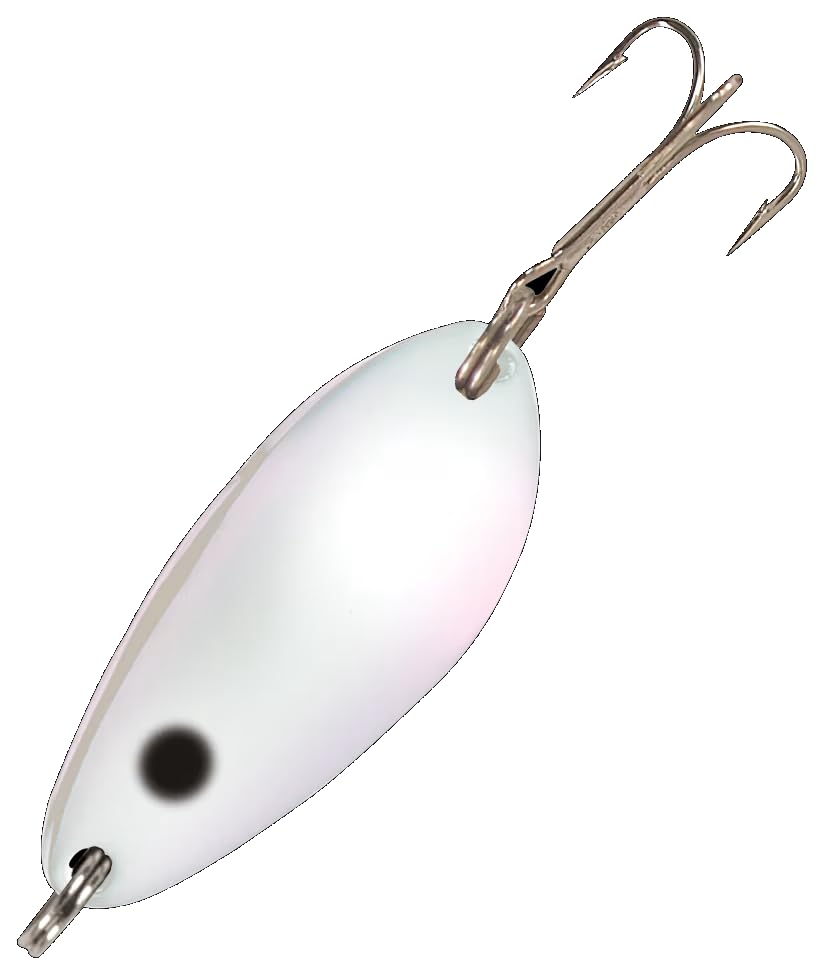 Acme Little Cleo Spoon in Pearl showing wiggling lure action, attracting gamefish