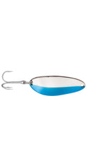 Acme Little CleoSpoon nickel blue side view, versatile for freshwater and saltwater fishing.