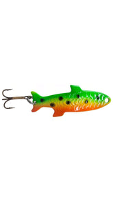 Acme Phoebe Fire Tiger lure front view shows bold color and action for trout