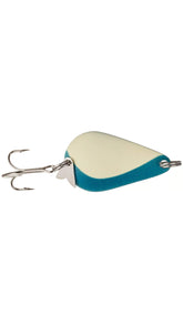 Acme S670GL/GLB glow blue wobbler spoon in water demonstrating action for salmon.