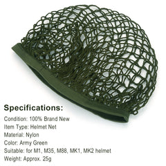 Acogedor helmet net fits ACH, M1, and M35 for versatility.