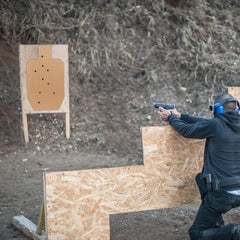 Acostop shooting targets back view, clear perforations and labeling