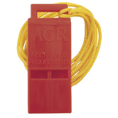 ACR WW3 Res-Q whistle attached to a life jacket for loud, reliable signaling.