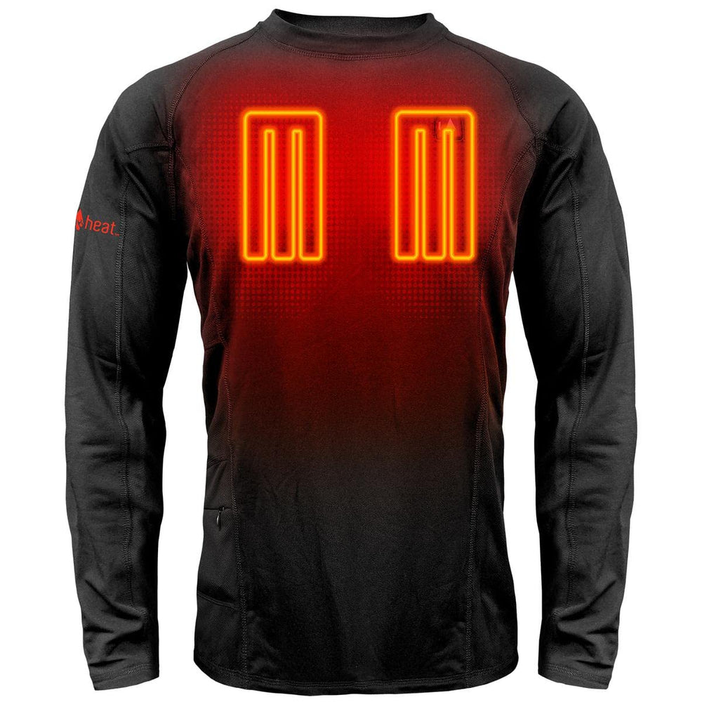 ActionHeat heated thermals for men, front view, three-zone warmth for outdoor comfort.