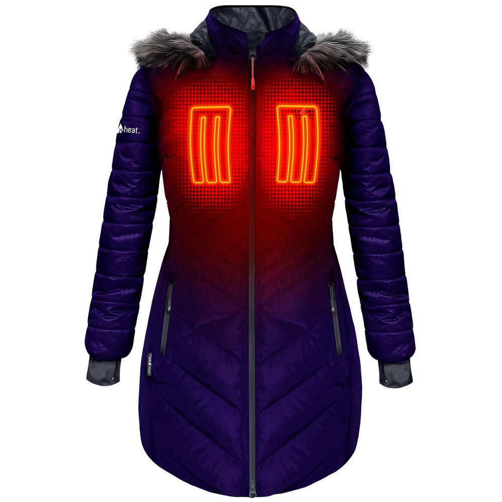 ActionHeat Long Puffer Indigo with detachable faux fur hood for portable warmth on commutes