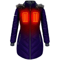 ActionHeat Long Puffer Indigo with detachable faux fur hood for portable warmth on commutes