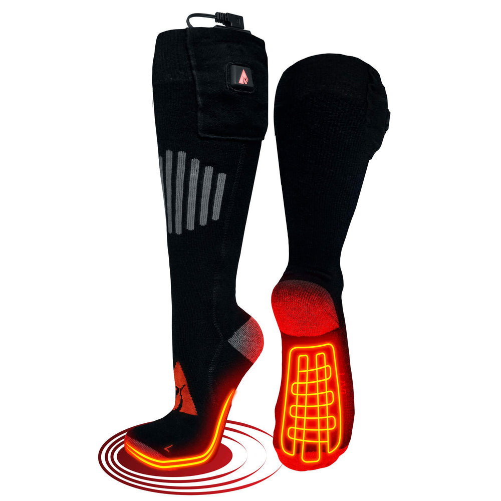 ActionHeat wool socks with top-toe heating panel for targeted warmth outdoors