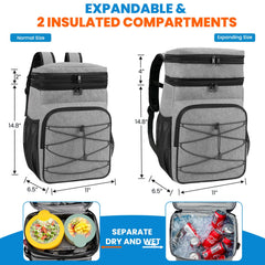 ADDIMOR Expandable Cooler Backpack open reveals extra space for snacks and lunches
