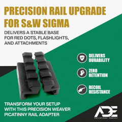 Rail adapter installed with red dot sight on S&W Sigma.