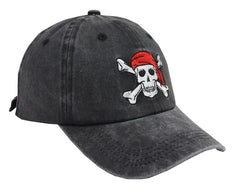 Adjustable washed cotton cap with skull bone motif