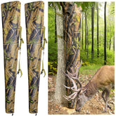 Adnee deer feeder in pine camo showing 100 lb capacity for woodland feeding