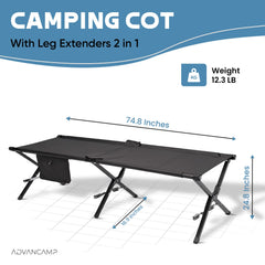 ADVANCAMP Ultralight Camping Cot folded size demonstrates compact portability for tight spaces.